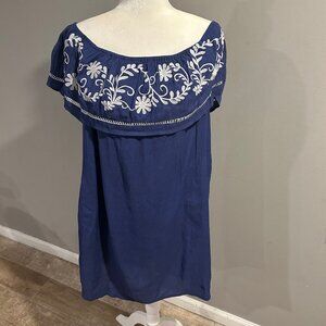 Altar’d State Blue Embroidered Strapless Flowy Dress Medium